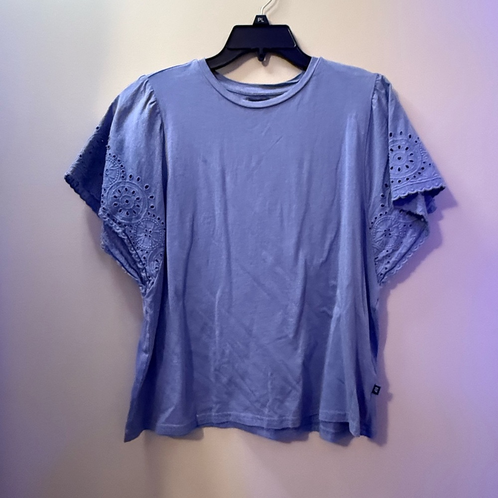 Blue Eyelet Sleeve Women's Top